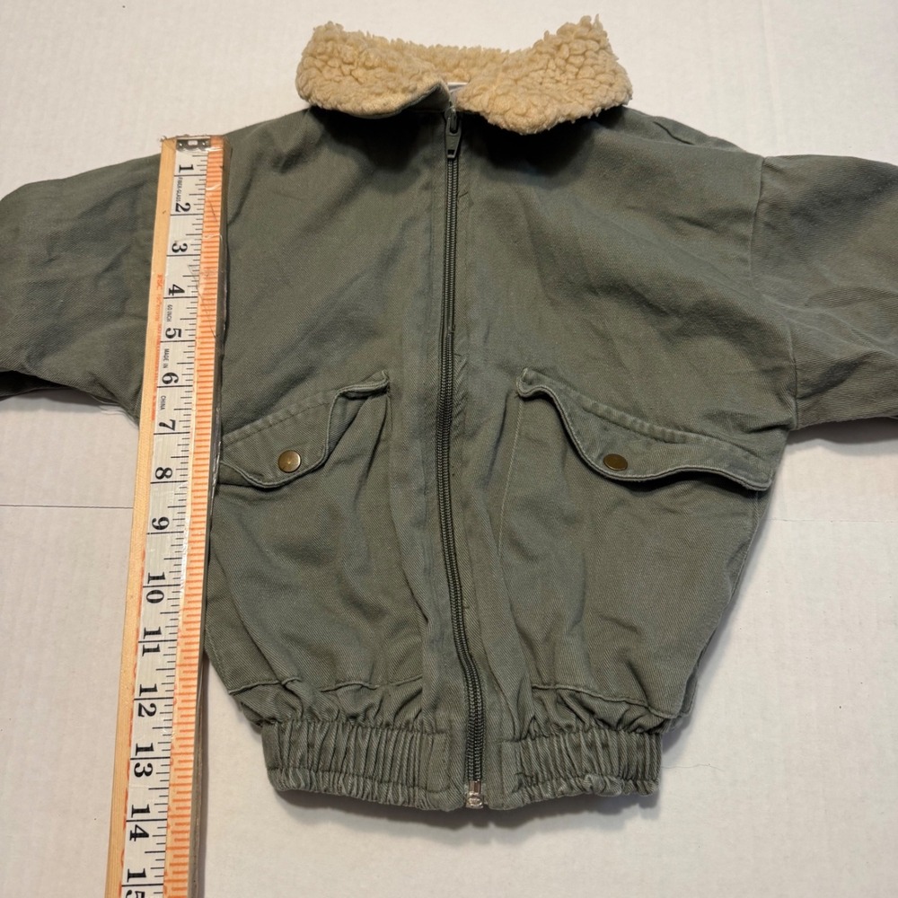 VTG Cherokee Kids Flight Bomber Jacket Olive Green Sherpa Collar Size 5 USA - Picture 5 of 8